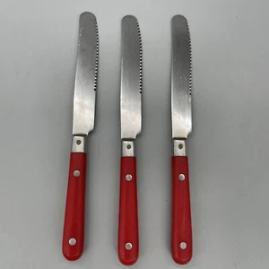 Vtg~WF Mardi Gras Red Stainless Steel Flatware Set Of 3 Knifes Washington Forge - Picture 1 of 3