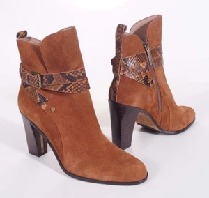 Donald Pliner Oli Women Brown Suede Leather Snake Zip Buckle Heel Bootie Boot 10 - Picture 1 of 1