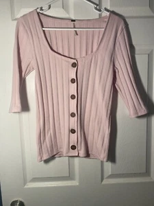Free People Size M 3/4 Sleeve Button Up Pink Sweater - Picture 1 of 5