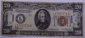 Series 1934 A $20 Hawaii Emergency Issue Federal Reserve Note Fine-VF - Picture 1 of 2