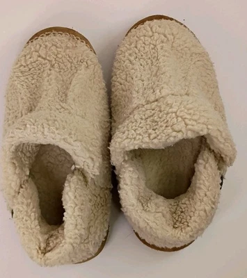 LL Bean 舒适拖鞋短靴儿童 3-4 男女通用奶油色象牙绒懒人鞋  — 第 1/4 张图片