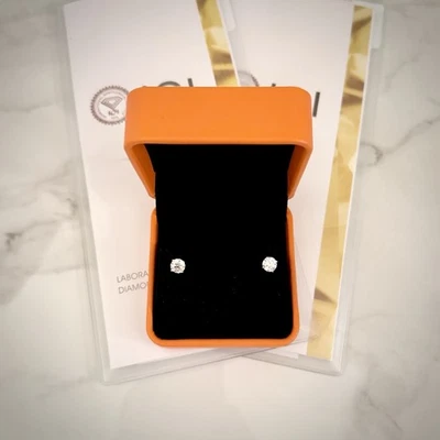 Tachuelas redondas de diamantes brillantes de 2,09 quilates - 14 k RG - Certificado IGI - Creado en laboratorio Foto 1 de 4