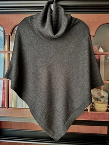EILEEN FISHER Merino Wool Jersey Ash Turtleneck Poncho One Size - Picture 1 of 8