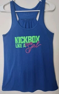 Women’s KICKBOX LIKE A GIRL T-Shirt Tank Top Blue Size M Fitness Workout Gym - Picture 1 of 3