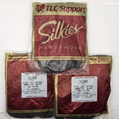 Vtg New Silkies Pantyhose Lot Of 3 Off Black Sz Small Total Leg Control 1994 - Image 1 of 3