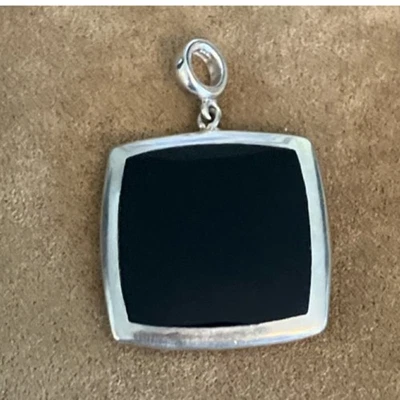 Sterling Silver Reversible Black Chalcedony and Mother of Pearl Pendant - Image 1 of 3