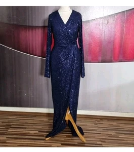 Quiz Gorgeous Blue Sequin Long Dress - Picture 1 of 9