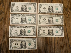 (7 bills) Low Serial Number Notes $1 Bill - Fancy ~ Unique - Picture 1 of 2