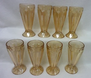 VTG LOT SET OF 8 JEANETTE PEACH LUSTER MILKSHAKE GLASS 10.5" TALL 12 OZ MCM - Picture 1 of 6