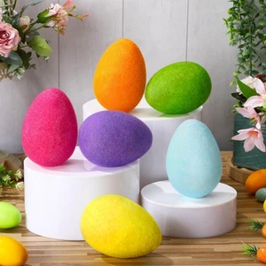 6 Pcs Large Easter Eggs Decoration 4'' Foam Easter Flocked Eggs for Table Cen... - Picture 1 of 7