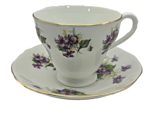 Royal York of England Bone China Tea Cup and Saucer Set Purple Flowers Floral - Picture 1 of 7