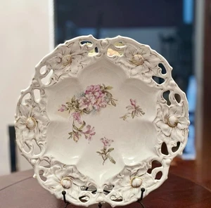 Vintage Victoria Serving Bowl Fine China,  13 “, White Pink Floral, gold Trim - Picture 1 of 5