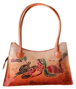Cartera de cuero hecha a mano, curtida vegetal, el antiguo arte de Shantiniketan - Imagen 1 de 5