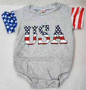 4th of July Newborn Infant Patchwork Short Sleeve Romper USA Bodysuit, Gray 0-3M - Picture 1 of 6