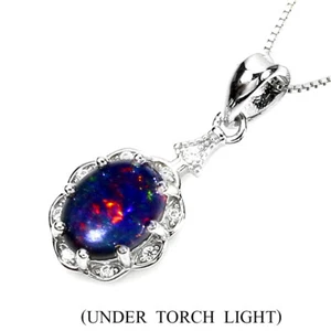925 Sterling Silver Necklace Oval Black Opal 9x7mm Simulated Cz Gemstone Jewelry - Picture 1 of 10