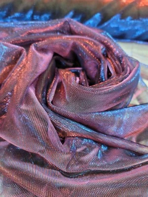 Iridescent Mesh Stretch Fabric by the Yard - Two Tone Blue and Red - Image 1 of 4