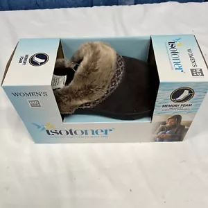 Womens Isotoner Memory Foam Ankle Bootie Slippers W Faux Fur Size 7.5-8 Brown - Picture 1 of 4