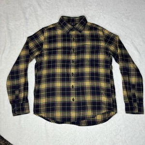Uniqlo Flannel Shirt Kids Size 11-12 LS Button Up Cotton Plaid Yellow Navy - Picture 1 of 18