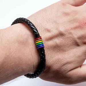 Rainbow Vegan PU Leather Bracelet Men Women Pride Magnetic Clasp Sydney Handmade - Picture 1 of 86