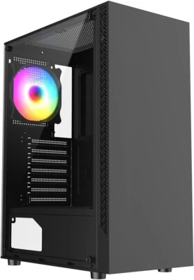 PC COMPUTER CASE ATX GAMING MID TOWER BLACK - T/ GLASS 1 x RGB FAN - iONZ KZ08B - Image 1 of 4