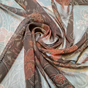 Floral Brown Chiffon Fabric Sheer Dress Drape Craft Costume Material 58" Meter - Picture 1 of 4