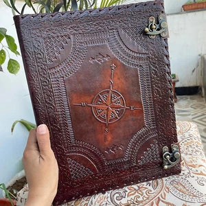 Leather 3 Ring Binder Grimoire Leather Binder Cover Notebook over size Folder - Picture 1 of 4