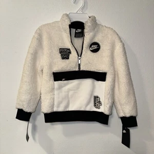 NIKE SPORTSWEAR SHERPA SWEATSHIRT KIDS White/BLACK size 6 (5-6) - Picture 1 of 7