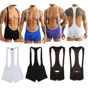 Men's Boxers Shorts Bodysuit Wrestling Singlet Jumpsuit Workout Fitness Leotard - Picture 1 of 40