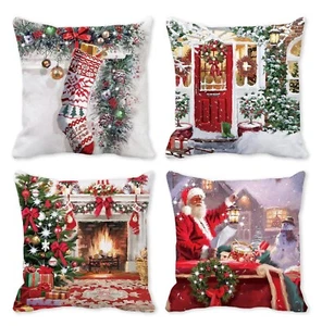 Christmas Holliday Decorations Pillow Covers 18''x18'' - Set of 4 - Picture 1 of 7