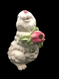 Magenta Rabbit-Shaped Ceramic Pitcher Holding Pink Tulip Vase Has Attitude - Picture 1 of 10