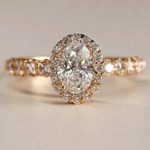 2.50Ct Oval-Cut Moissanite Halo Engagement Ring 14K Yellow Gold Plated - Picture 1 of 4