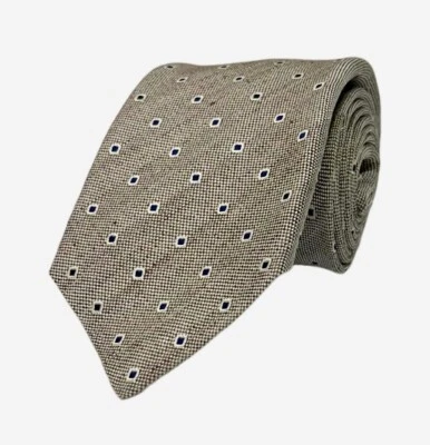 Corbata de seda con estampado de caja blanca gris marrón 7 pliegues Kiton Napoli C6 Foto 1 de 2