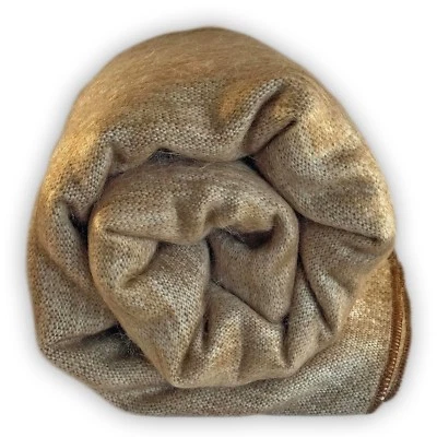 SOFT & WARM PALE GOLD TAN ALPACA LLAMA WOOL BLANKET PLAID THROW QUEEN - Image 1 of 3