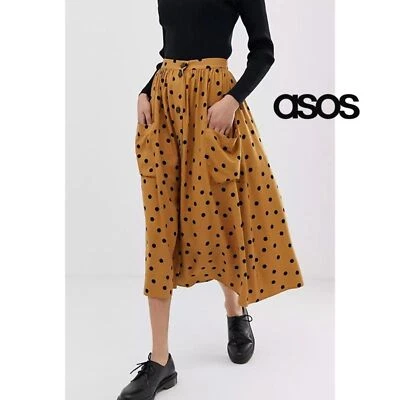 ASOS DESIGN Womens Midi Skirt Size 14 Brown Black Polka Dot Prairie Peasantcore - Image 1 of 4