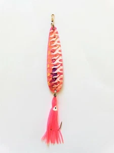Cuchara de salmón McOmie's 4" "Pink Tiger Langarwn" cuchara brillante con Hoochie - Imagen 1 de 1