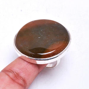 Huge 26.1 Grams Black Moonaite Jasper Gemstone Silver Plated Ring US Size- 9 - Picture 1 of 3