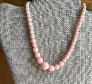 Vintage Light Pink Beaded Necklace – 13" – Matte Acrylic Beads – Hook Clasp - Picture 1 of 3