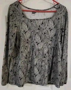Lands End Print Tunic Top Sz Lg Black, White Long Sleeve. - Picture 1 of 9