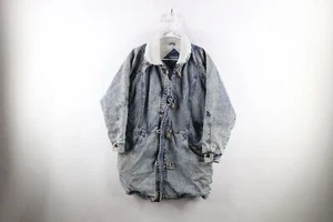 Vintage 90er Streetwear Damen L Fleece gefüttert Acid Wash Knebelknopf Jeansjacke - Bild 1 von 16