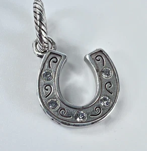 Brighton Good Luck Horseshoe Charm Pendant Dangle Bead Silver Tone with Crystals - Picture 1 of 5