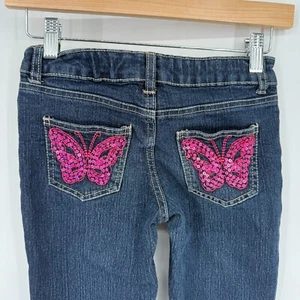Girls Eye Candy Jeans Sz 6 Y2K Pink Sequin Butterfly Backpocket Bling Denim - Picture 1 of 9