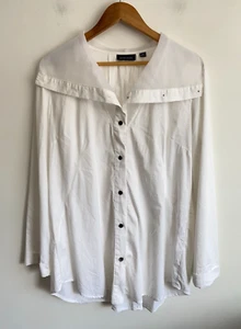 Gordon Smith Cotton Blouse Womens Size 10 White Sheer Button Up Long Sleeve Top - Picture 1 of 12
