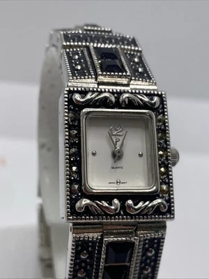 Reloj Mujer Plata Tanque Negro Joya Funciona Batería Nueva Foto 1 de 4