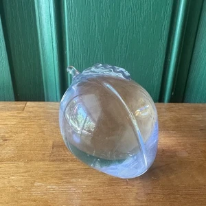 Vintage Clear Glass Peach Paperweight | Handcrafted Fruit Sculpture w/ Leaf - Picture 1 of 8