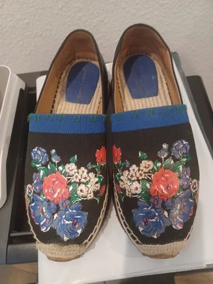 Tory Burch Daisy 一脚蹬训练鞋花卉海军蓝茶玫瑰帆布鞋女式 9 码 — 第 1/4 张图片