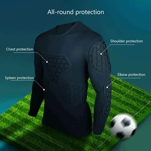 Football Padded Shirt Black Football Compression Shirt Long Sleeve Padded Shirt - Picture 1 of 15
