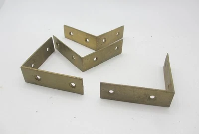 Vintage Brass Box Corners Mounts Hardware Bumpers Guards Trunk Edges Old Straps - Image 1 of 4