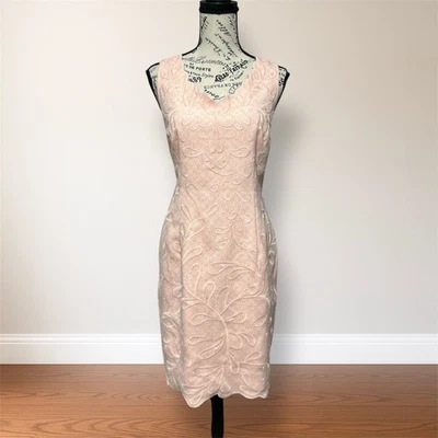 Antonio Melani Peach Embroidered Sheath Mini Dress Sleeveless Feminine Glam 12 - Image 1 of 4