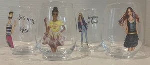 FUN Girlfriends 4.75" Assorted Stem-Less Wine Glasses, Set of 4 NEW - Picture 1 of 5
