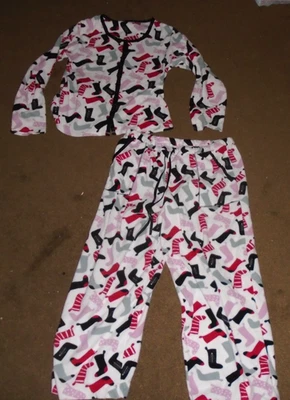 2 Pc Fleece Christmas Stocking Pajama Set Ladies M Medium - Image 1 of 3